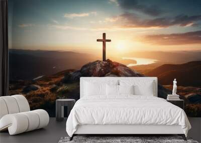 The cross as a religious symbol. Background with copy space Wall mural