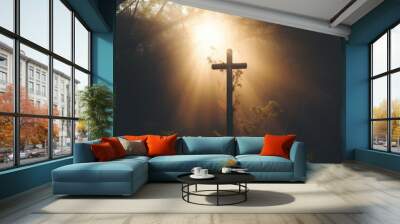 The cross as a symbol of faith. Religious concept with selective focus and copy space Wall mural