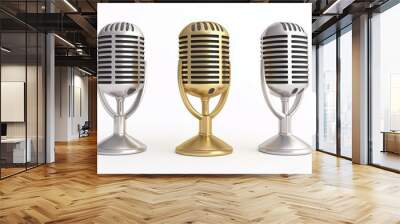 Three microphones are shown, one silver, one gold, and one black Wall mural