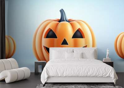 Three pumpkins with a smiling face on one of them Wall mural