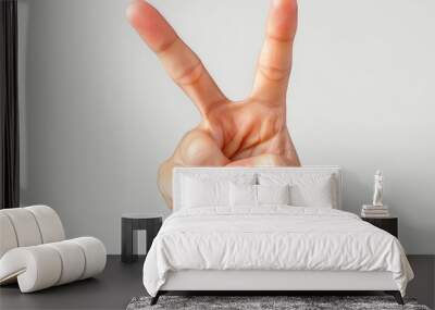 Two fingers gesture on white. Background with selective focus Wall mural