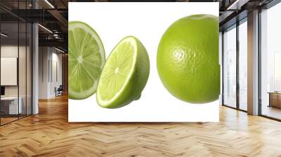 Two green limes, one cut in half, are shown side by side Wall mural