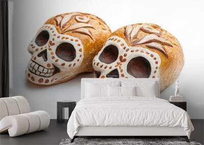 Two skulls are on a white background Wall mural