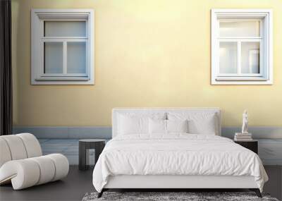 Two windows on a yellow wall with a white trim Wall mural