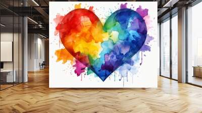 Watercolor heart in rainbow and LGBT colors on a white background. Backdrop with copy space Wall mural