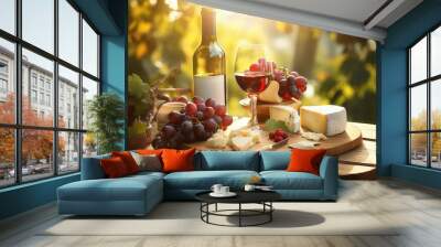 Wine with a snack. Background with selective focus. AI generated, human enhanced Wall mural