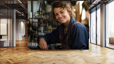 Woman plumber. Portrait with selective focus and copy space Wall mural