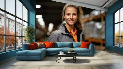 Woman professional storekeeper. Top professions concept. Portrait with selective focus and copy space Wall mural