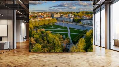 Aerial green spring sunset view of Lukiškės square, Vilnius downtown, Lithuania Wall mural