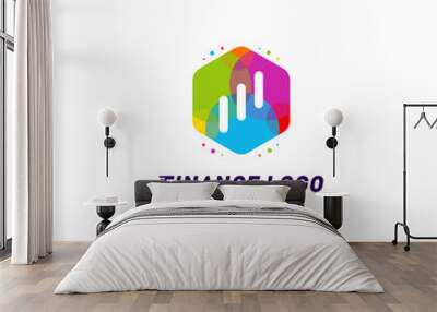 Colorful Stats Financial Advisors with hexagon Logo Design Concept. Finance logo Template Vector Icon Wall mural