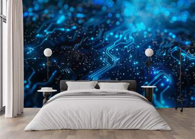 A modern blue tech background, representing digital innovation and abstract design. Blue, tech, digital, abstract, modern. AI generative Wall mural