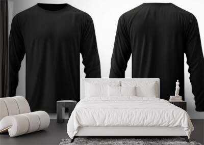 Long Sleeve Black: A men's black t-shirt with front and back views isolated on a clean white background. Perfect for apparel design. ai generative Wall mural