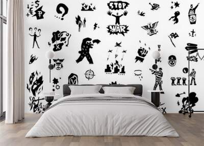  war and military vector icons , graphic silhouettes background Wall mural