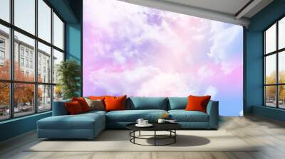 beauty sweet pastel orange and blue colorful with fluffy clouds on sky. multi color rainbow image. abstract fantasy growing light Wall mural