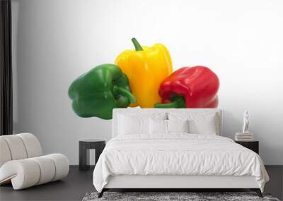 group three color vegetable capcicum decoration food. Red Yellow green sweet peeper or bell pepper . Isolated on white background with clipping path Wall mural