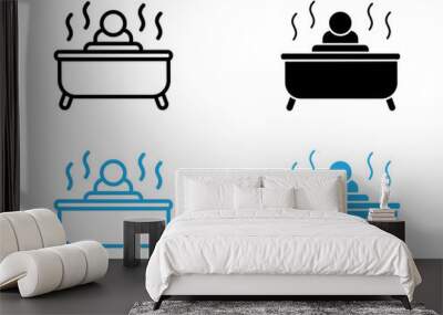 Man relaxing in jacuzzi icon black and white vector outline sign Wall mural