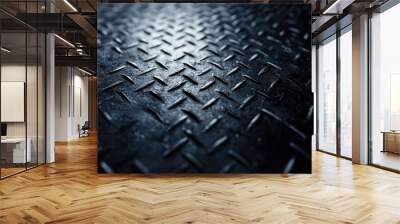 Close-up of a dark metal carbon texture with a metallic grid overlay, perfect for industrial designs Wall mural