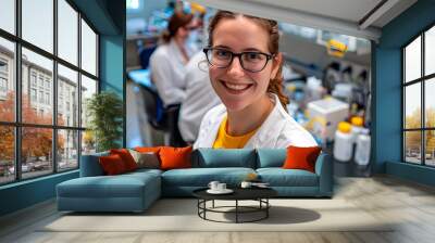 A young female scientist in the research lab.  Wall mural