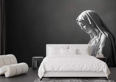 Christian Easter. Black and white image of a statue of the Virgin Mary. Space for text. Wall mural