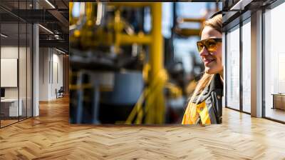 Female engineer or worker in a large industry or freight port Wall mural