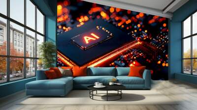 Microchip with AI Artificial Intelligence Branding Wall mural