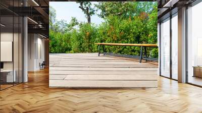 empty bench on balcony with tree background Wall mural