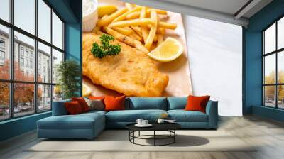 fish and chips with french fries Wall mural