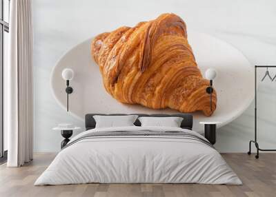 fresh croissant on white plate Wall mural