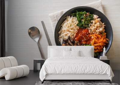 Korean spicy salad with rice - traditionally Korean food, Bibimbap Wall mural