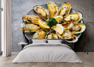 mussel baked with cheese Wall mural