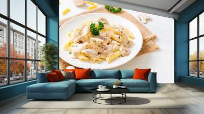 penne pasta carbonara cream sauce with mushroom Wall mural