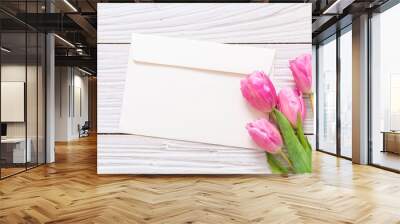 pink tulip flower on wood background Wall mural