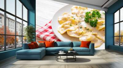 ravioli pasta with mushroom cream sauce and cheese Wall mural