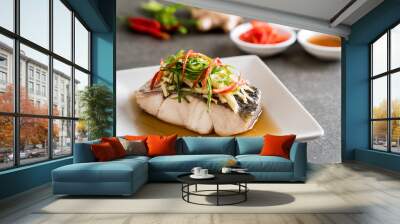 snapper fish steamed with soy sauce Wall mural