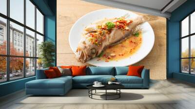 Steamed grouper fish with lime and chillies Wall mural