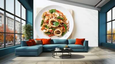 stir fried holy basil with octopus or squid and herb Wall mural