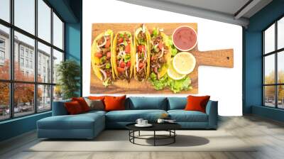 tacos with meat and vegetables isolated on white background Wall mural