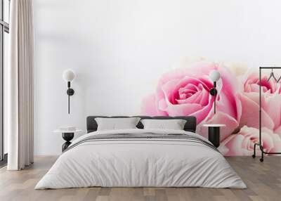 white and pink rose bouquet on white background Wall mural