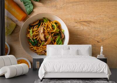 yakisoba noodles stir-fried with vegetable in asian style - vegan and vegetarian food Wall mural