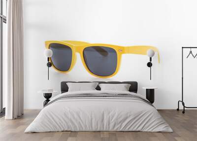 yellow sunglasses on white background Wall mural