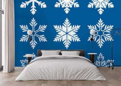 Set of white snowflakes Wall mural