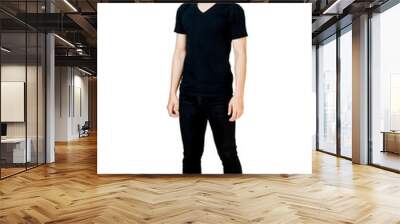 Portrait of a man standing in black t-shirt and black jeans. Isolated full length on white background with copy space and clipping path Wall mural