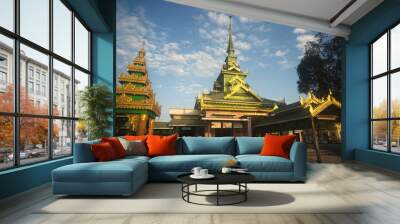 Architecture and buildings inside Shwe Myethman Temple It is here that the Shwe Myethman Buddha with golden spectacles is enshrined. Wall mural