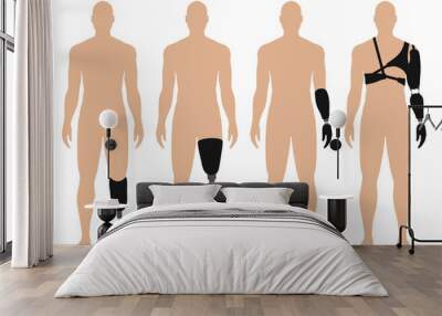 Man with prosthetic arm and leg, medical vector illustration set, isolated on white background. Wall mural