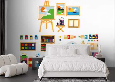 Artist painting tools and artistic materials for painting and creature set vector illustration Wall mural