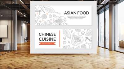 Asian Food, Chinese Cuisine Banner Templates Set, Traditional Asian Menu Restaurant, Cafe Design Element, Flyer, Card, Coupon Vector Illustration Wall mural