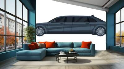 Black Limousine Car, Elegant Premium Luxurious Sedan Limo Vehicle, Side View Flat Vector Illustration Wall mural