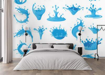 Blue Water Splashes as Aqua Motion with Drops Vector Set Wall mural