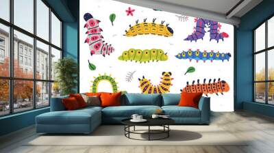 Bright Caterpillars as Larval Stage of Insect Crawling and Creeping Vector Set Wall mural