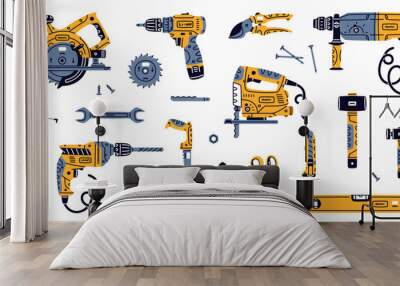 Construction Tools and Equipment for Home Repair Work Vector Set Wall mural